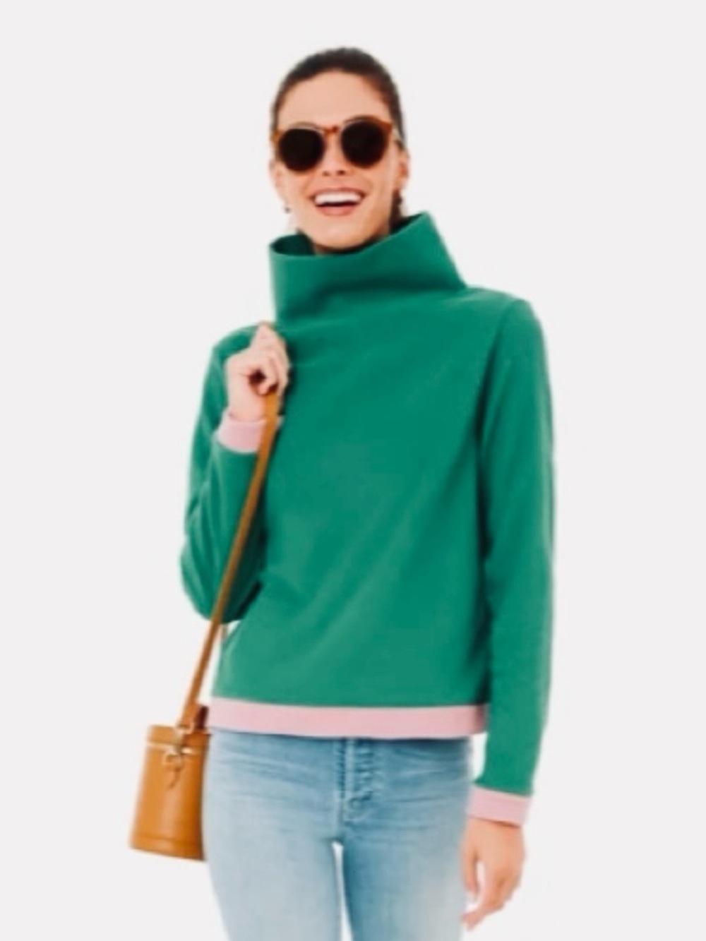 Dudley Stephen's Park Slope Turtleneck pullover top Kelly green & pink trim XXL